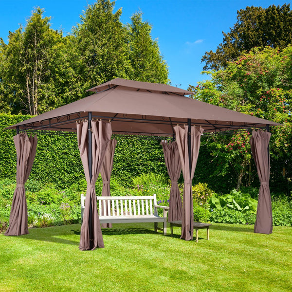 English Elm Outsunny 10' X 13' Outdoor Gazebo Canopy With Vented Roof & Curtains - Perfect For Backyard Relaxation W2225P200567-GIGA