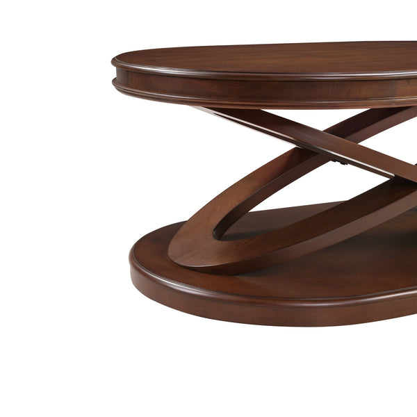 English Elm Retro Solid Wood Coffee Table Set 3-Piece with 44" Oval Coffee Table & Round End Tables, Sturdy X-Legs, Waterproof Surface Walnut W1202S00011