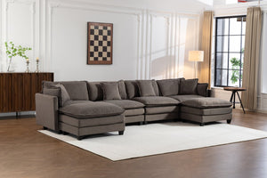 English Elm Modern Chenille Sectional Sofa Modular Sleeper with Ottoman Chaise and Waist Pillows Antique Grey W2530S00021