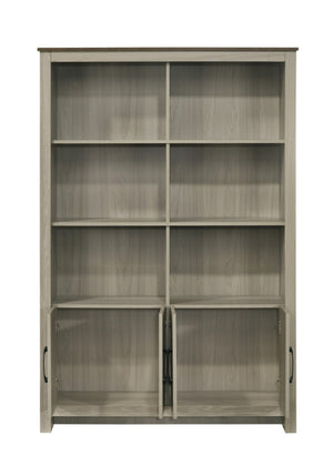 English Elm Nilda Two-tone Gray Oak Bookcase with Open Shelves and Concealed Cabinet Storage B2749S00224