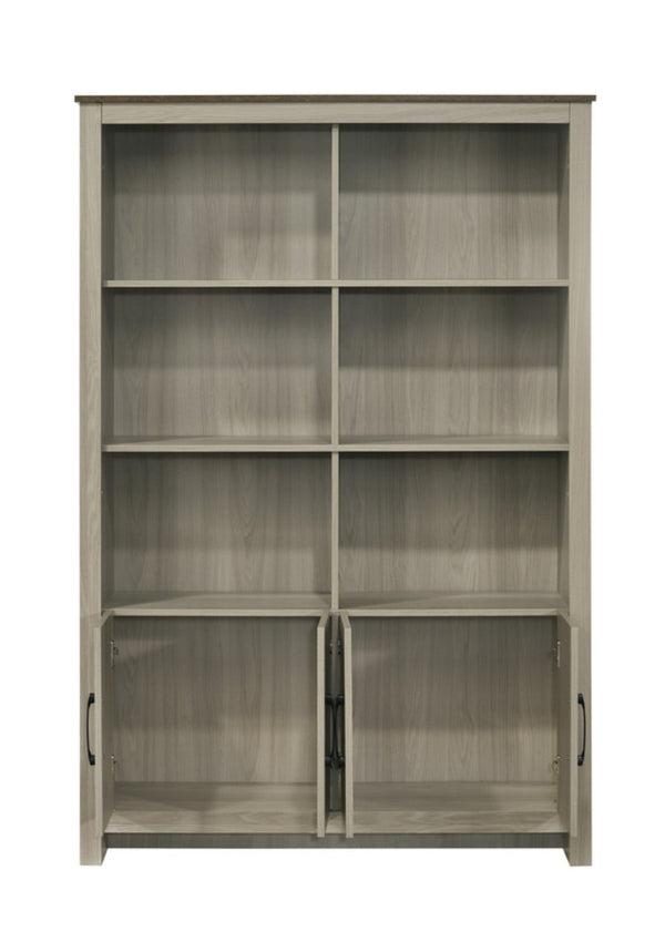 English Elm Nilda Two-tone Gray Oak Bookcase with Open Shelves and Concealed Cabinet Storage B2749S00224
