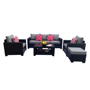 English Elm Outdoor 7-Piece Pe Rattan Patio Furniture Set With Cushions & Coffee Table For Stylish Relaxation W213S00046-GIGA