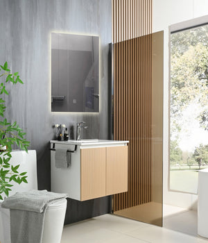 English Elm Goodyo 24" Wall-Mount Floating Bathroom Vanity Cabinet with Soft-Close Doors Stainless Towel Rack Yellow+White D163120297