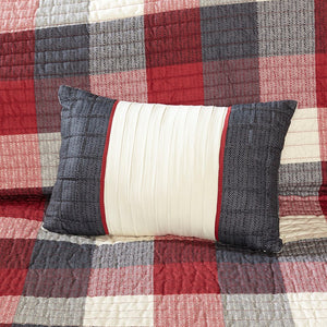 English Elm 6 Ridge Reversible Herringbone Quilt Set with Embroidered Throw Pillows Buffalo Plaid Full/Queen Red 22.83 L x 17.72 W x 11.81 H B03597497