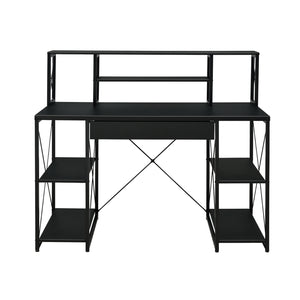 English Elm Writing Desk Modern Veneer with Hutch, One Drawer and 8 Open Compartments for Home Office Organization and Study Space Black B016P311810