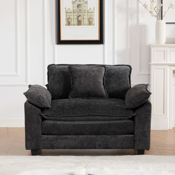 English Elm Cloud Sofa Single Seat - Modular Chenille Lounge Chair with Double-Layer Cushion, Ergonomic Support and Easy Assembly Black W1143S00034