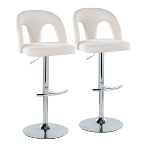 English Elm Adjustable Swivel Barstools Set of 2 White Fabric Padded Seats Chrome Base B202S01953