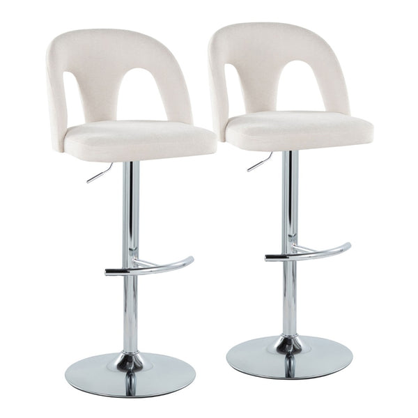 English Elm Adjustable Swivel Barstools Set of 2 White Fabric Padded Seats Chrome Base B202S01953