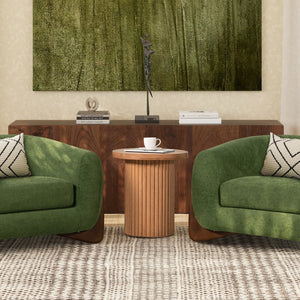 English Elm Jennifer Taylor Home - Kenzie Fluted Pillar 19.5" Round Accent Side Table in Light Natural Brown Rubberwood — Compact Durable Design B2719P280165