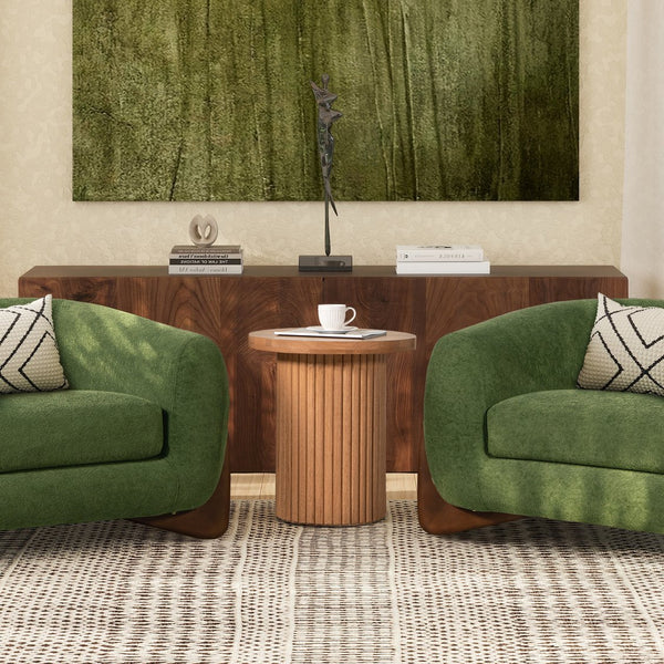 English Elm Jennifer Taylor Home - Kenzie Fluted Pillar 19.5" Round Accent Side Table in Light Natural Brown Rubberwood — Compact Durable Design B2719P280165