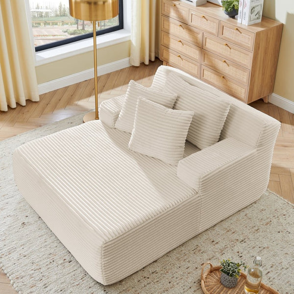 English Elm Single Frameless Velvet Lounge Chair Plush High Density Foam Accent Seat for Living Room Beige W487P420019