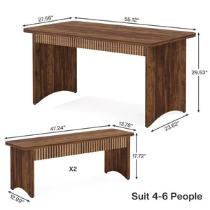 English Elm Farmhous Style 3 Piece Dining Set with Benches Rustic Wood Grain Table for Small Spaces T3971P446836