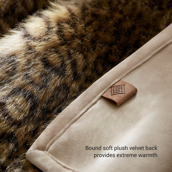 English Elm 1-piece Oversized Faux Fur Throw Bobcat Print Plush Velvet Backed Cozy Sofa Blanket Leopard B035P408335