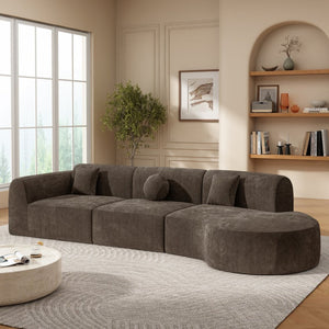 English Elm 140" Curved Sectional Sofa 3 Piece Lamb Wool Upholstered Retro Modern Living Room Set N767P277684D