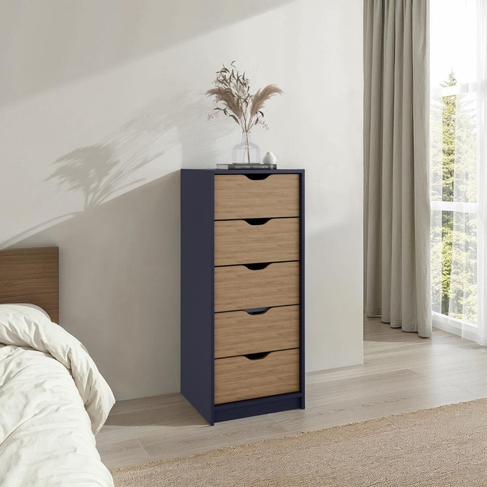 English Elm Basilea Narrow 5 Drawer Tall Chest Slim Vertical Storage for Bedroom or Closet B200P460155