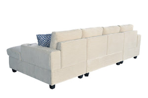 English Elm Multifunctional Corduroy Modular Sectional with Dual Chaise Cup Holders Living Room Beige B2730S00073