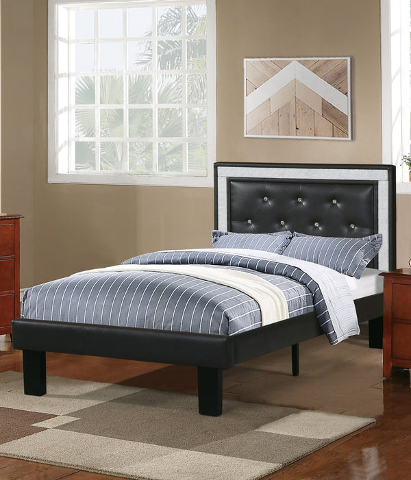 English Elm Glamours Twin Bed Faux Leather Diamond Tufted Headboard Glam Black Glitter Frame B011P415837