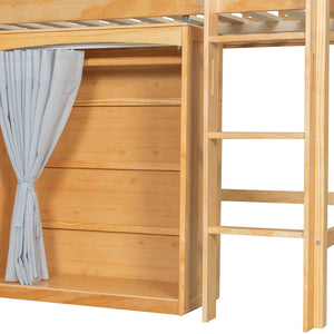 English Elm Twin Loft Bed with Wardrobe Cabinet Led Lighting and Pine Frame for Kids Rooms Wood N7090002236M