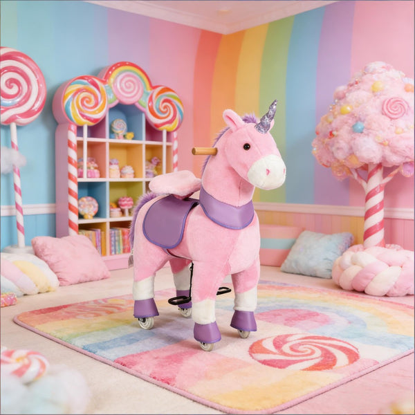 English Elm Soft Plush Unicorn Ride on Toy Pedal Powered Rolling Animal for Kids Bedroom T3971P442215