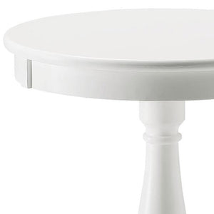 English Elm White Cottage Side Table with Turned Pedestal Base — Solid Wood Farmhouse Accent Table, 25.5" H B062P181369