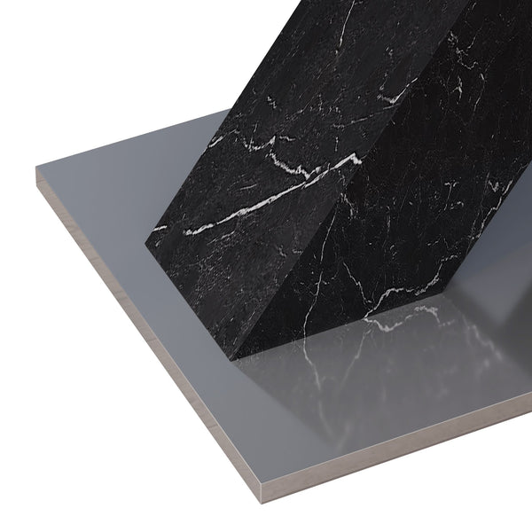 English Elm Modern Rectangle Dining Table - Stretchable Black Marble Top With X-Shape Mdf Legs & Metal Base W757P242762