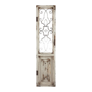 English Elm 15.8x66.9" Reclaimed Solid Wood Decorative Door Panel with Distressed White Finish & Metal Grillwork W2078P313325