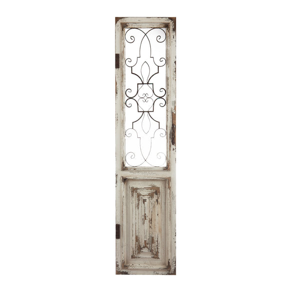 English Elm 15.8x66.9" Reclaimed Solid Wood Decorative Door Panel with Distressed White Finish & Metal Grillwork W2078P313325