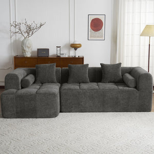 English Elm 101.2" Modern Sectional Sofa Full-Compressed Modular Couch with Deep Seating, Tufted Chenille Fabric, Pillows Included Grey N719S001890E