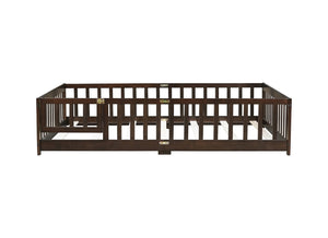 English Elm Full Size Rubberwood Floor Bed with Safety Guardrails and Latching Door for Toddlers Espresso W504P429302