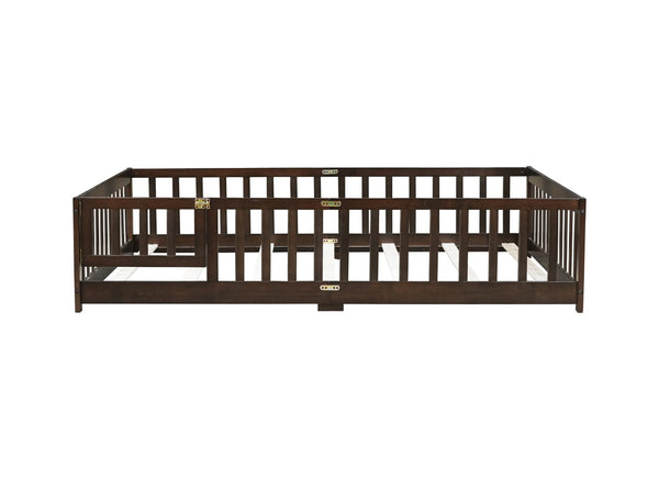 English Elm Full Size Rubberwood Floor Bed with Safety Guardrails and Latching Door for Toddlers Espresso W504P429302