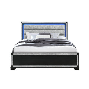 English Elm Soulmarie Solid Wood King Bed with Padded Headboard, LED Lights, Glitter Detail & Curved Legs Charcoal 84.84 L x 7.87 W x 4.72 H B201S00449