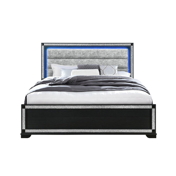 English Elm Soulmarie Solid Wood King Bed with Padded Headboard, LED Lights, Glitter Detail & Curved Legs Charcoal 84.84 L x 7.87 W x 4.72 H B201S00449