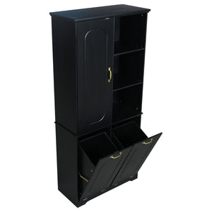 English Elm [video] Freestanding 68 Inch Tall Storage Cabinet with Tilt Out Hampers and Soft Close Door Black N759S427900B