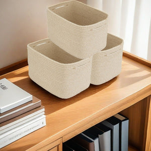 English Elm Rope Cotton Woven Storage Baskets Set of Three with Handles for Home Organization W2181P404832