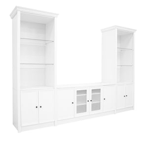 English Elm U-can Three Piece Wall Unit Built-in Media Center with Crown Molding and Tempered Glass Storage White SJ000156AAK