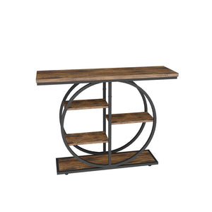 English Elm 41.3 Inch Five Tier Industrial Console Table Rustic Wood Shelves Round Metal Frame W3101P460015