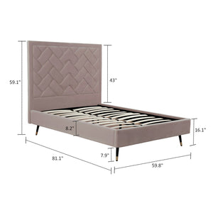 English Elm Crosby Upholstered Velvet Full Bed with Chevron-Stitched Headboard, Solid Slats, No Box Spring Needed Blush B365S00028