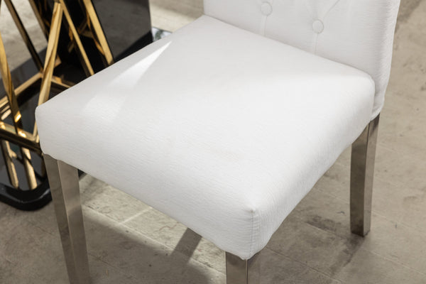 English Elm Set of 2 Modern Dining Chairs Plush Chenille Upholstery with Button-Tufting, S-Springs & Stainless Steel Legs Beige D772095826