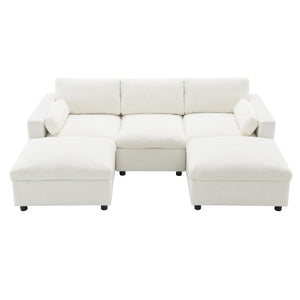 English Elm 86.5'' Chenille Modular Sectional Sofa with Storage Pockets, 5-Seat U-Shaped Cloud Sofa with Ottomans & Pillows White N723S8723A