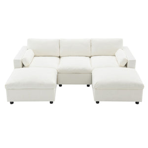English Elm [video]86.5'' Chenille U-shaped Sectional with Dual Ottomans and Storage Pockets for Living Rooms White N723S7723A