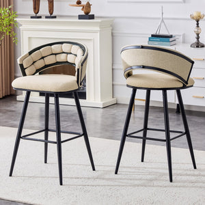 English Elm Set of 2 Chenille Upholstered Counter Stools with Iron Legs for Kitchen Islands Beige,Black W3875P370851