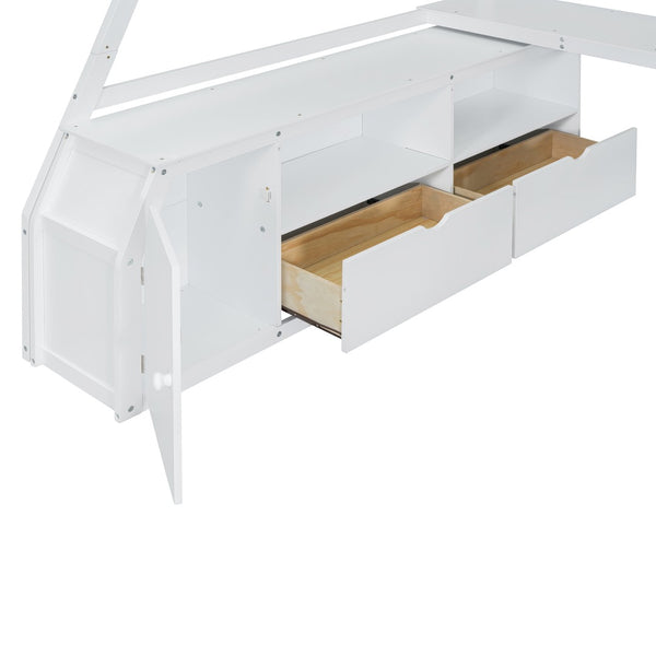 English Elm Full Size Kids Loft Bed with Integrated Desk Seven Drawers and Open Shelving White LT000649AAK-3