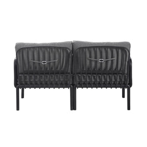 English Elm Christopher Knight Home® - 3 Piece Patio Conversation Set with Deep Seating Loveseat and Square Glass Coffee Table, Waterproof Cushions, Modern Outdoor Patio Furniture for Porch and Balcony (Seats 2, Heavy-Duty 400lb Capacity) Black+ Gray N780P199459B