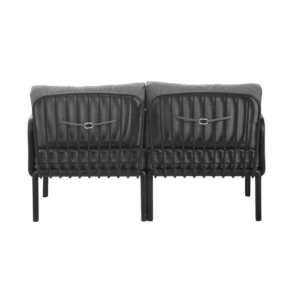 English Elm Christopher Knight Home® - 3 Piece Patio Conversation Set with Deep Seating Loveseat and Square Glass Coffee Table, Waterproof Cushions, Modern Outdoor Patio Furniture for Porch and Balcony (Seats 2, Heavy-Duty 400lb Capacity) Black+ Gray N780P199459B