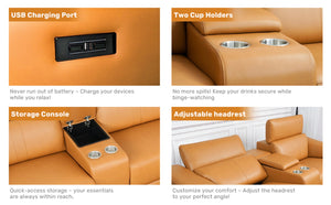 English Elm Power Recliner Sofa Set - 3-Seat Leather Sectional With Usb Ports, Adjustable Headrests & Storage Console W3795S00006-GIGA