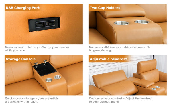 English Elm Power Recliner Sofa Set - 4-Seat Sectional With Usb Ports, Storage Console & Adjustable Headrests W3795S00007-GIGA