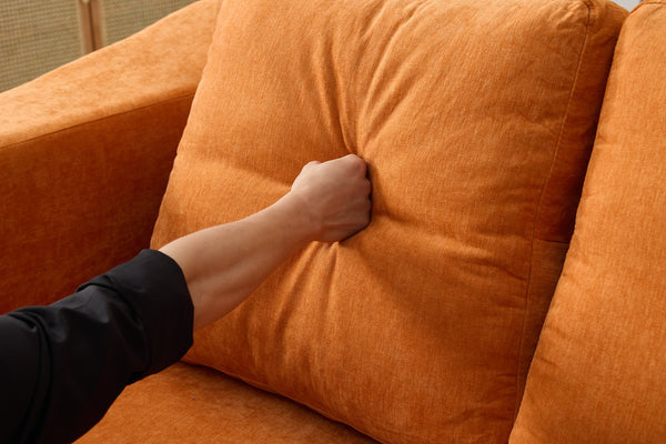 English Elm Modern Minimalist Sofa Fold-Out Convertible Floor Couch Bed with Removable Backrest Chenille Orange, Modular Comfort and Side Pockets W1829P186302