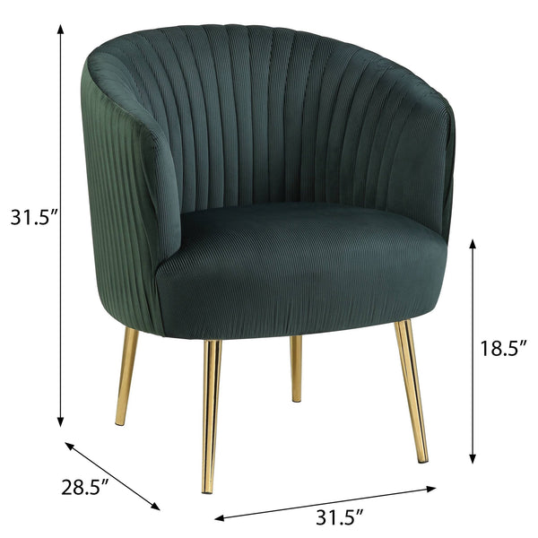 English Elm Green Velvet Tufted Back Barrel Chair with Gold Metal Base, Plush Vertical Channel Upholstery, Luxe Comfort B062P186526