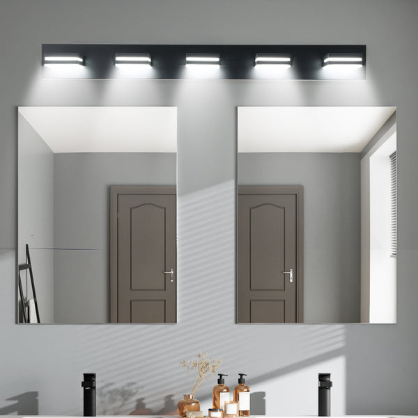 English Elm Modern Black Led Vanity Light - 5-Light Wall Sconce For Bathroom, Sleek Design, Energy-Saving Illumination W2312P374915