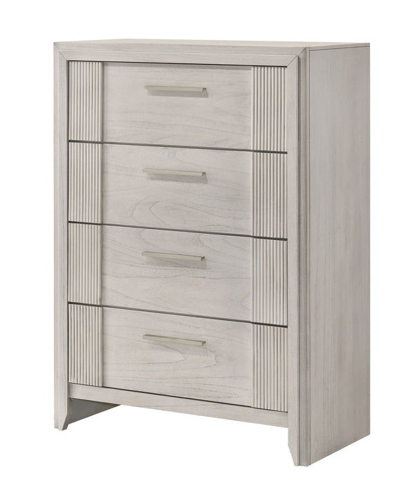 English Elm 1pc Modern 4-Drawer Tall Storage Chest in Mist Finish — Sleek Bedroom Organizer with Spacious Drawers White 20 L x 37 W x 51 H B2741P404864